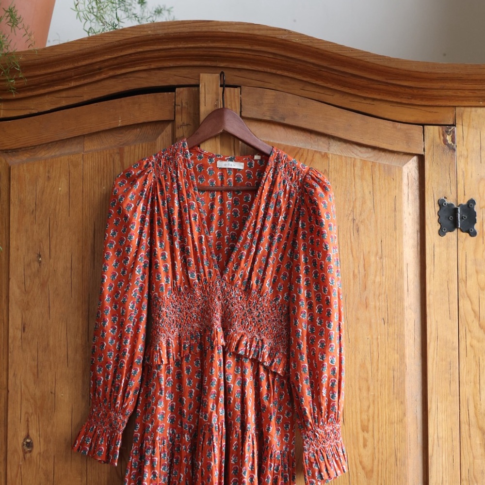 Doen embroidered Rust Floral Maxi Dress